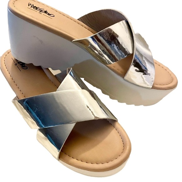 Women’s Mossimo Miriam Silver Platform Wedge Sandals US Size 8 New In Box - Picture 2 of 12